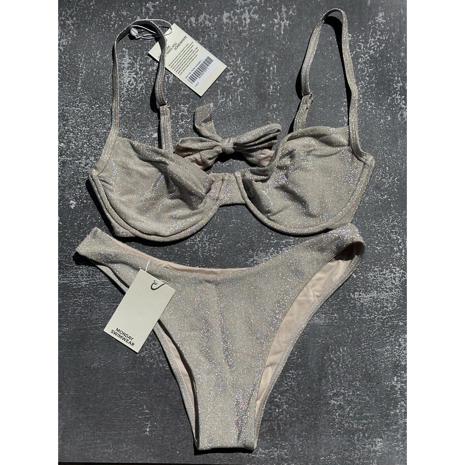 Monday Swimwear Pearl Shimmer Maui Top & Byron Bottoms Set Nwt **Discontinued**
